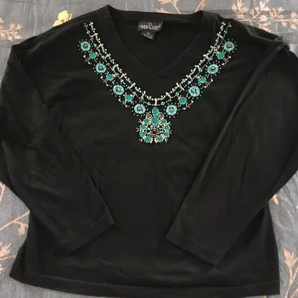 Carol Little black beaded shirt - Picture 1 of 5